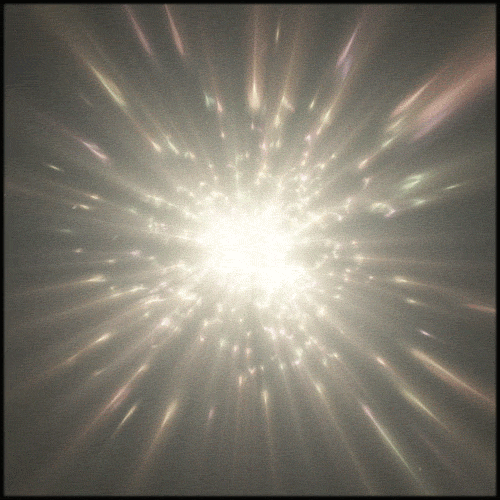 Bright explosion of light with streaks radiating outward in dark surroundings.