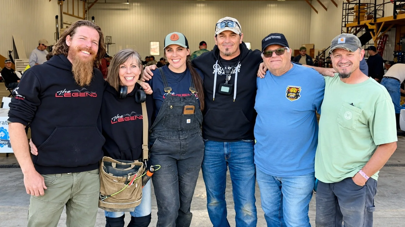 Jason, Rich, Lynne, Charley, Matt, and Bre from the Quarter Hoarder crew posing for a picture together before a metal detecting event in Pennsylvania