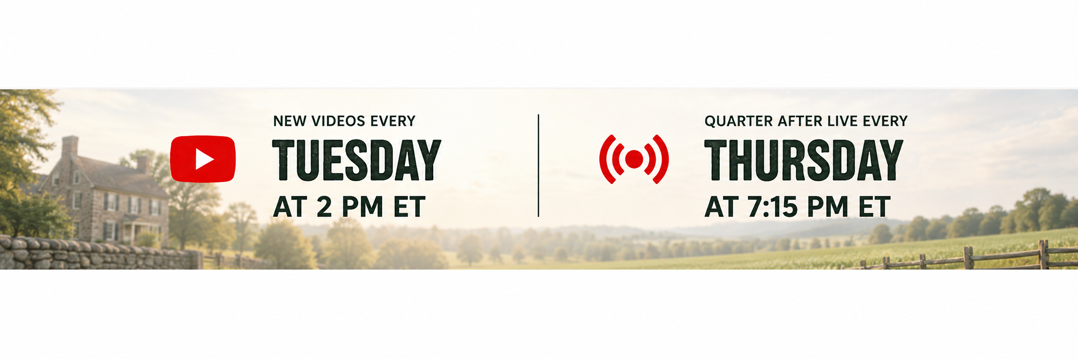 Announcement banner for Quarter Hoarder's new videos every Tuesday at 2 PM ET on YouTube and the Quarter After LIVE show every Thursday at 7:15 PM ET