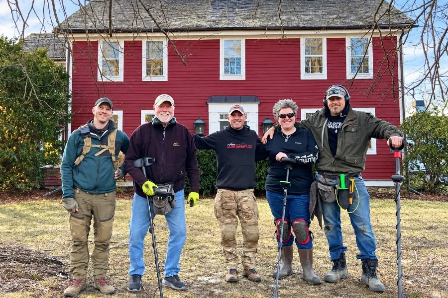 Colonial home in Barnstable MA metal detecting with Dogtag Doug Stef Digs and Green Mountain Metal Detecting on on Quarter Hoarder