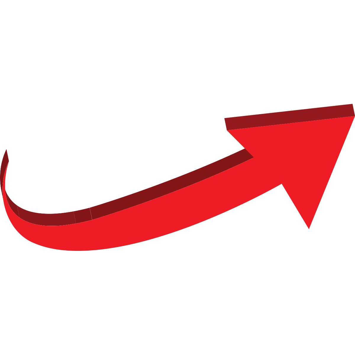 Red upward curved arrow symbol, often indicating growth or increase.