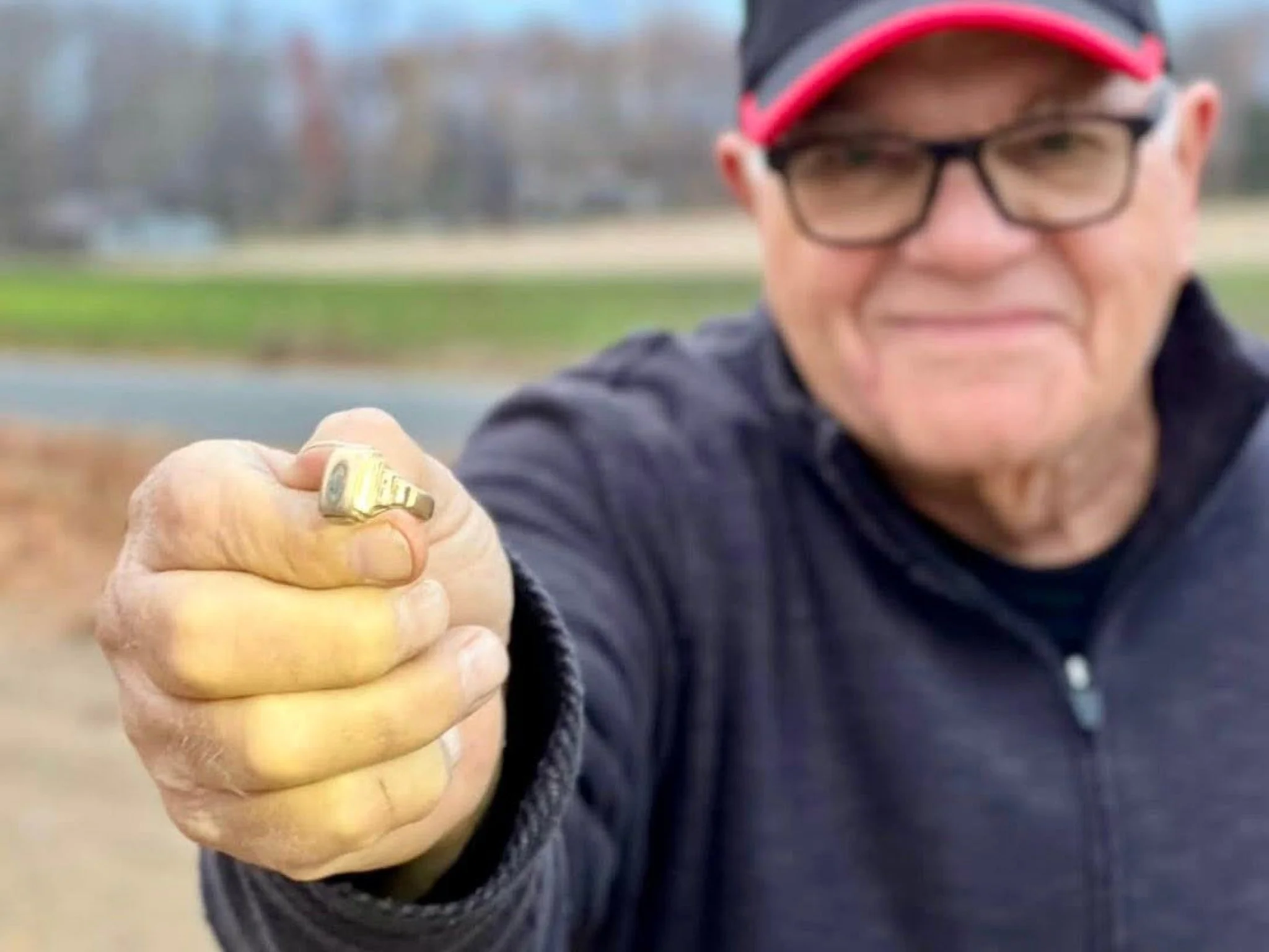 Charley From Quarter Hoarder Holding a 18k Gold Class Ring He Found Metal Detecting