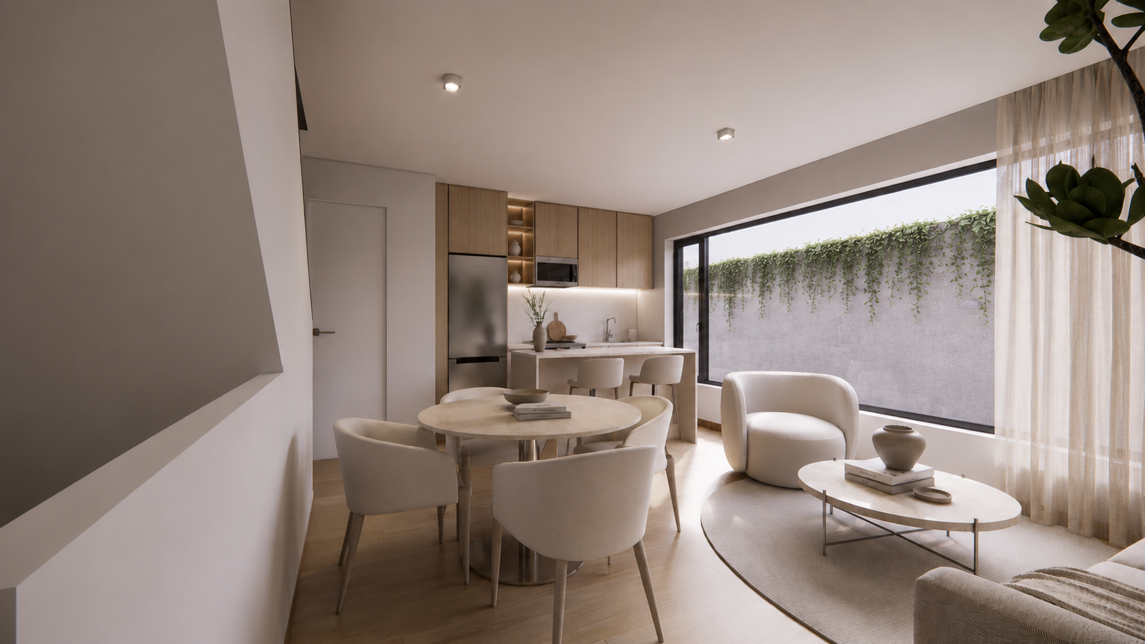 Sala, comedor, cocina