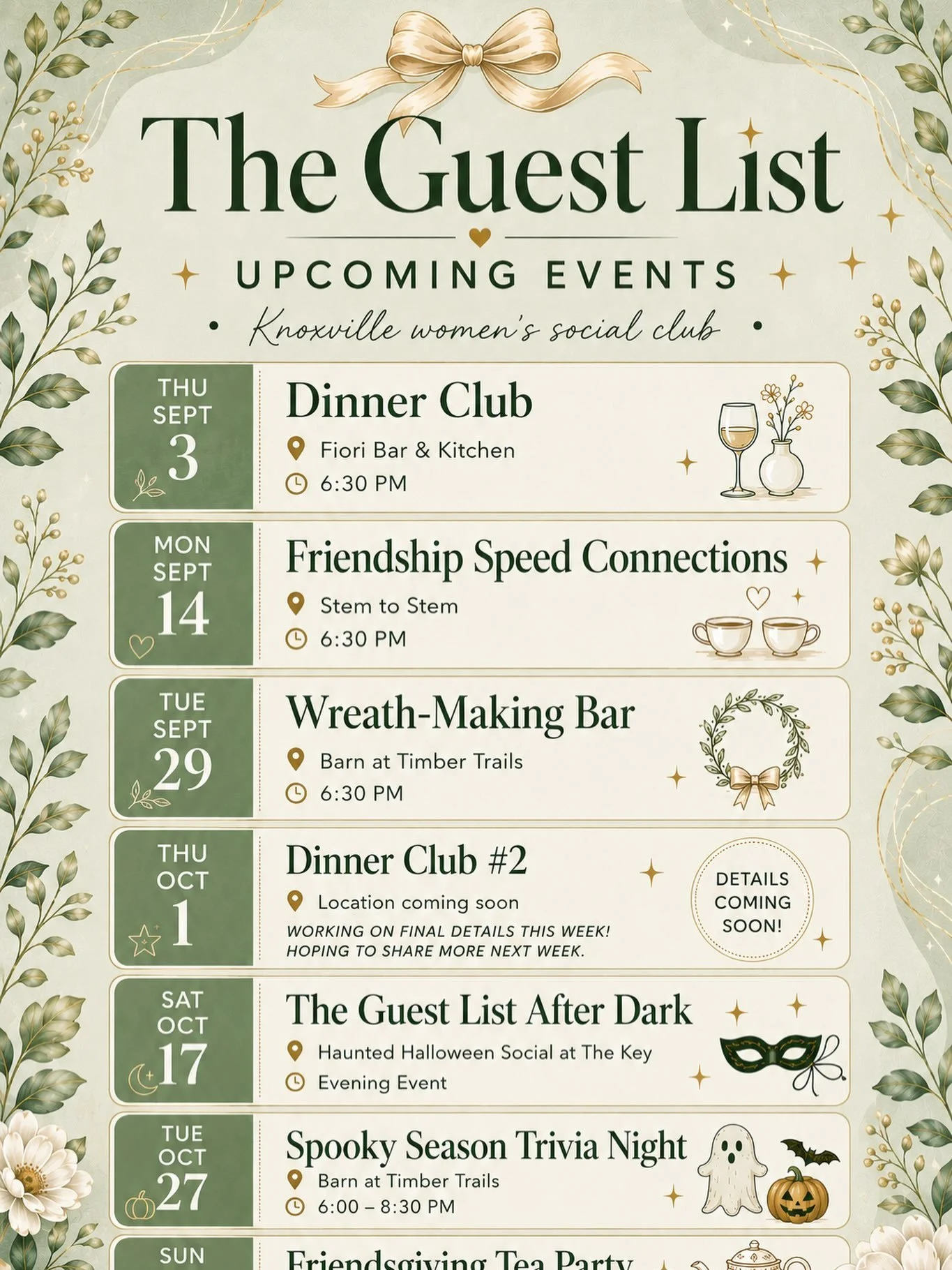 It&rsquo;s officially September 1st! 🤍✨

Our very first Guest List event was on July 30th, and this week &mdash; with the launch of Dinner Club &mdash; we&rsquo;ll already be hosting our 6th event!

In just a little over a month, this community has 