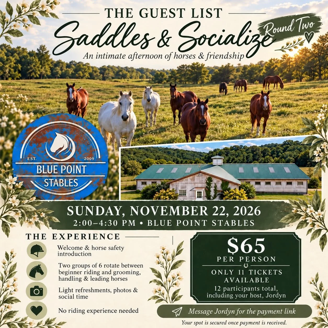 Saddles & Socialize — Round Two | November 22 🐴💚