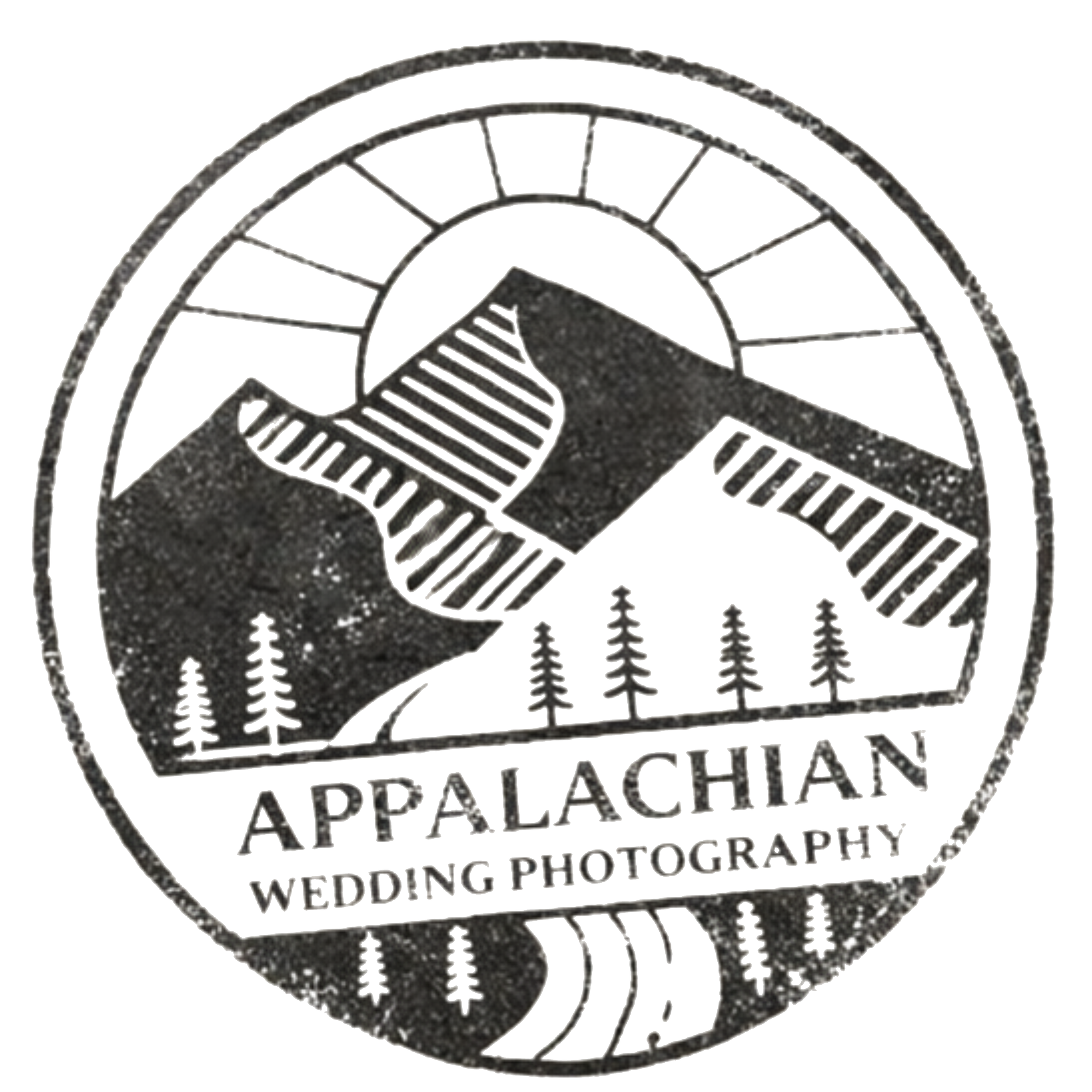 A circular logo for Appalachian Wedding Photography featuring stylized mountain range and pine trees with the text "APPALACHIAN WEDDING PHOTOGRAPHY" underneath.