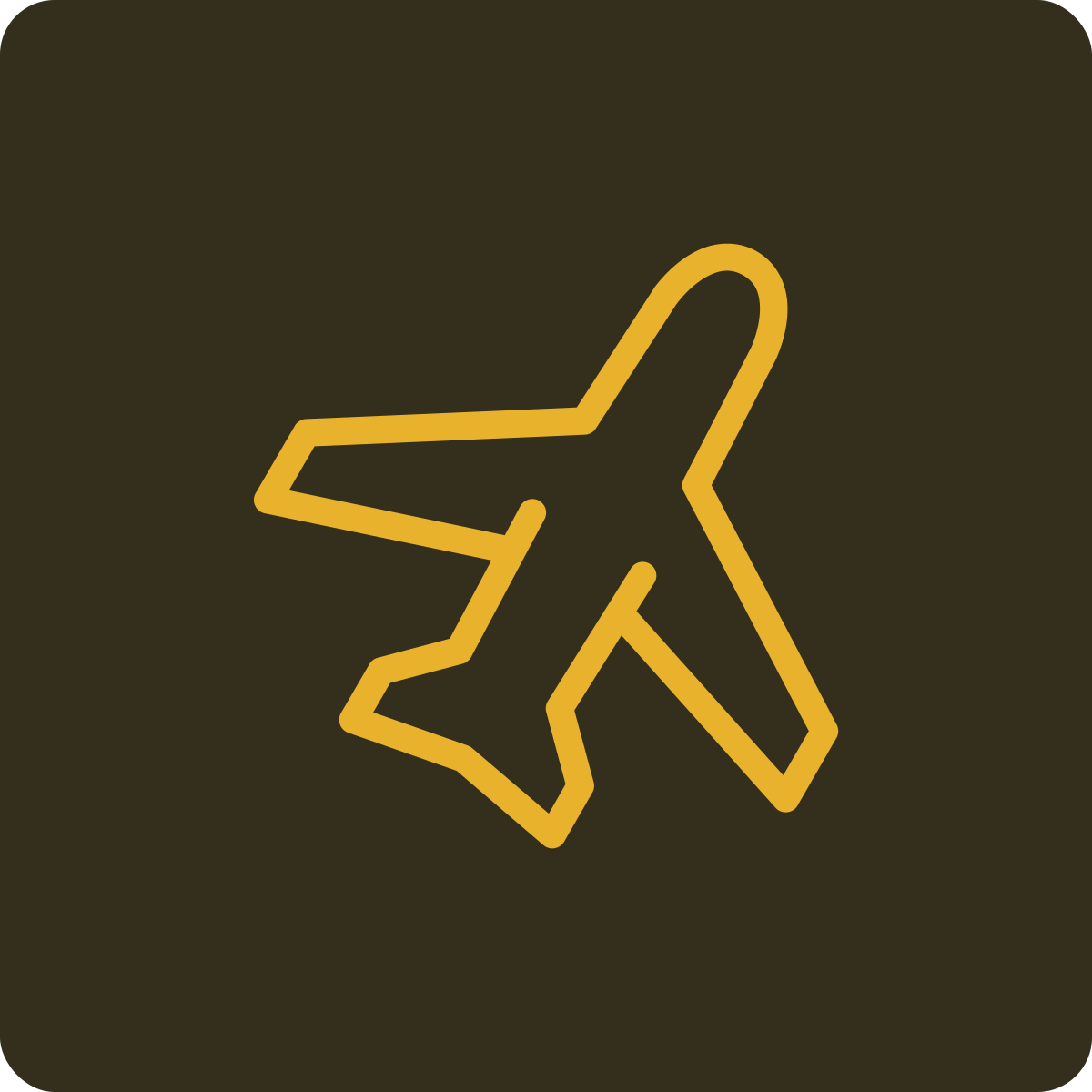 Yellow outline of an airplane icon on a dark background.