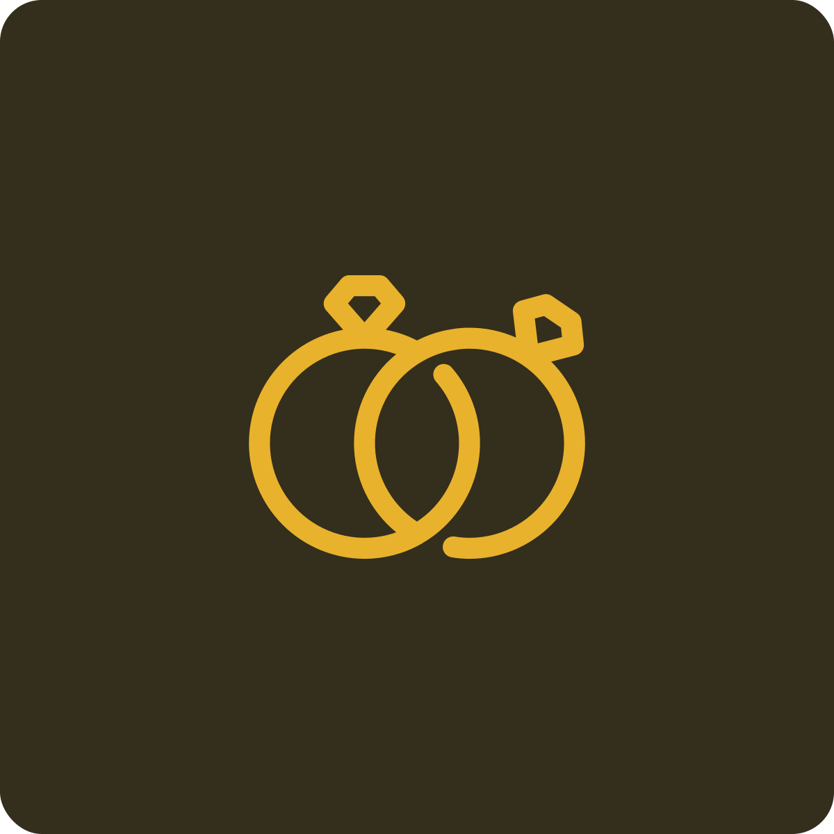 Icon of two gold wedding rings on a dark background.