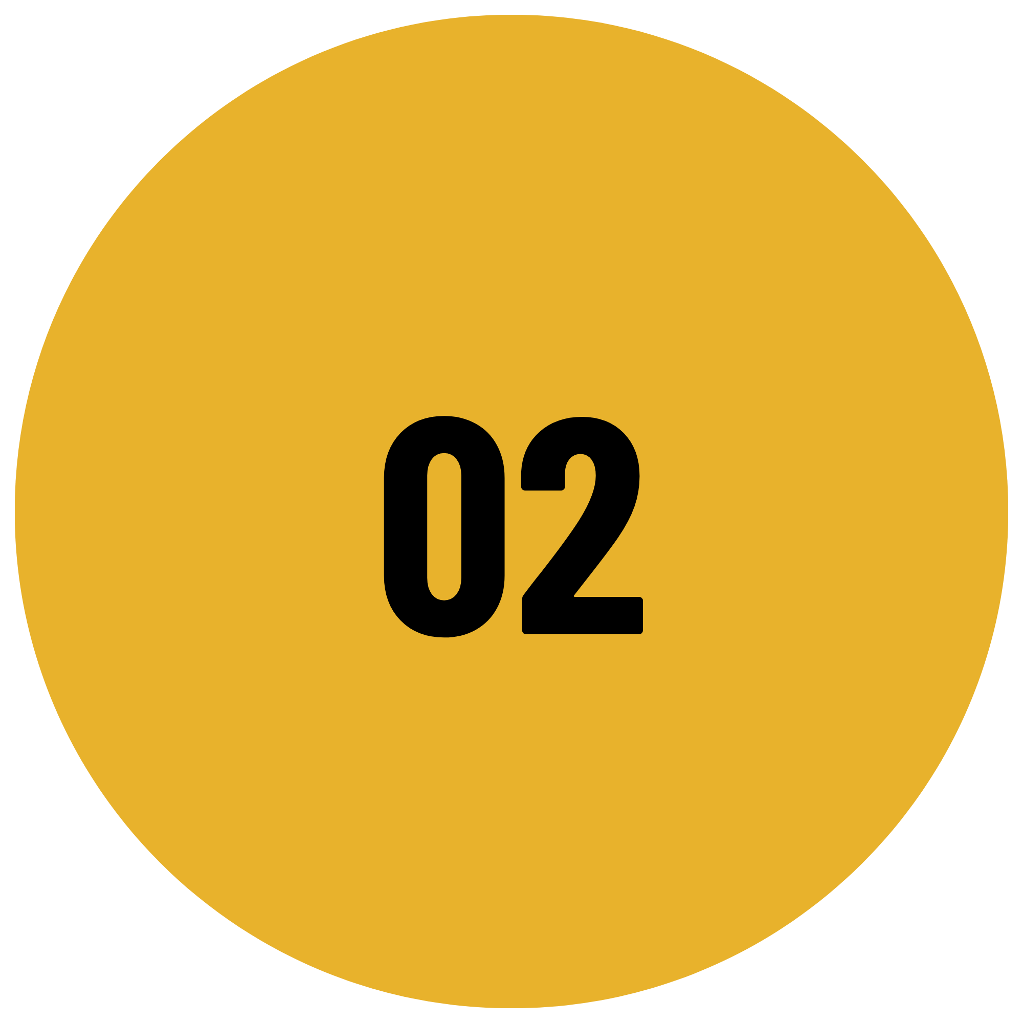 Yellow circular caution sign with black text '02' and black circles at the bottom.