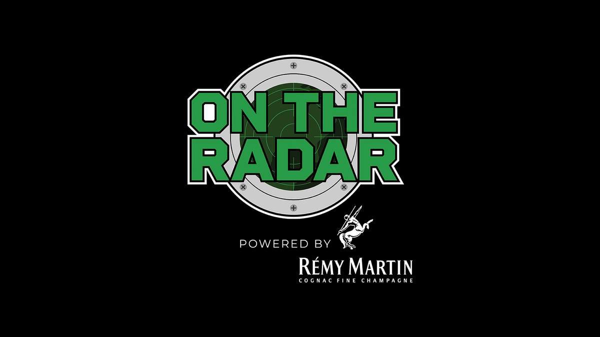 Black background with a radar screen graphic and the text "On The Radar" in green below it. Logo of Rémy Martin cognac with a centaur figure and the text "Powered by Rémy Martin Cognac Fine Champagne" underneath.