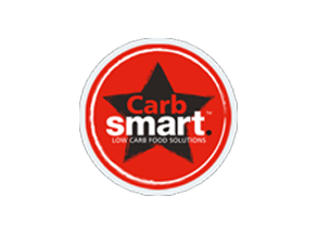 Carb smart logo with red circle, black star, and white text