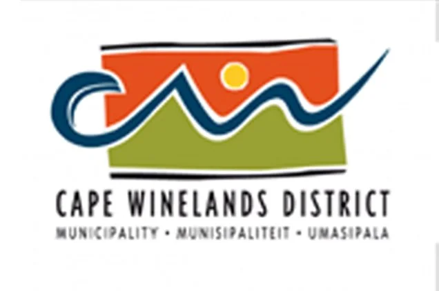 Logo for Cape Winelands District Municipality featuring stylized mountains, sun, and landscape in red, blue, green, yellow, and black colors.