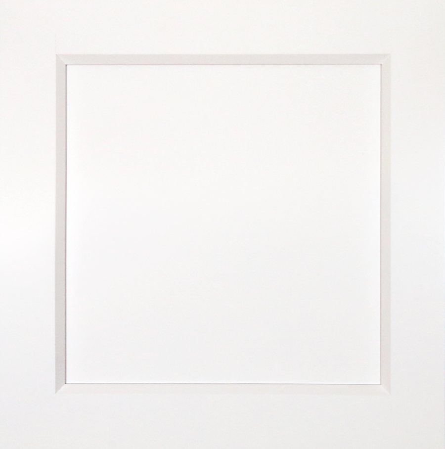 A white blank panel or frame on a white wall.