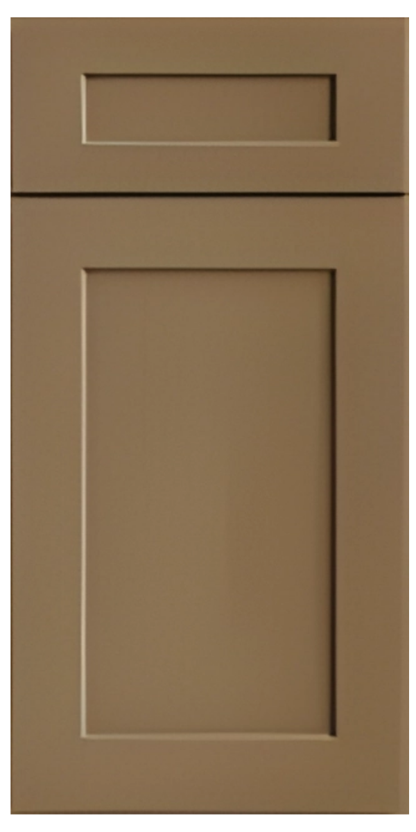 A beige cabinet door with a small horizontal drawer at the top and a larger rectangular panel below.