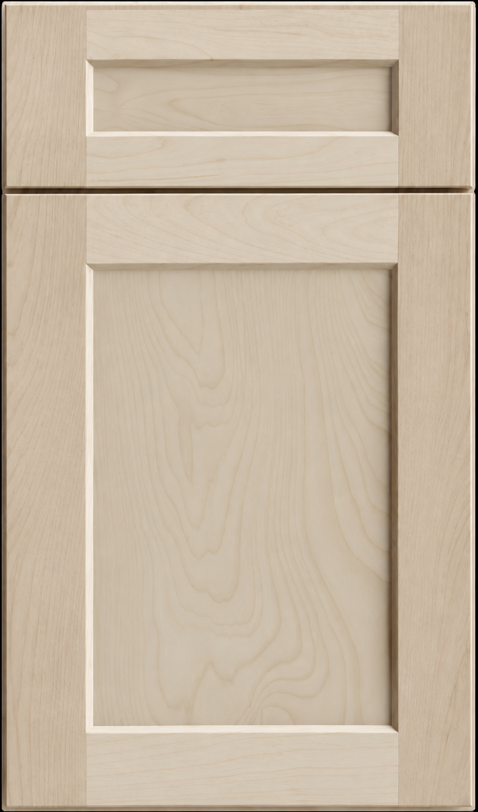 Light-colored wooden kitchen cabinet door with a raised panel design.