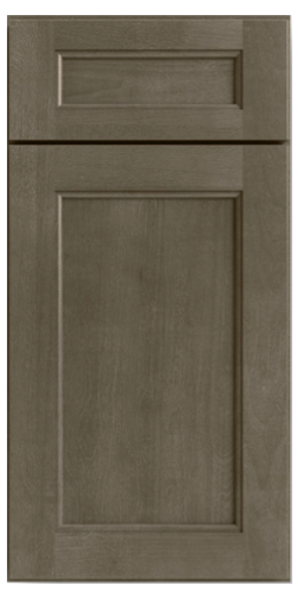 Brown wooden cabinet door with raised rectangular panels.