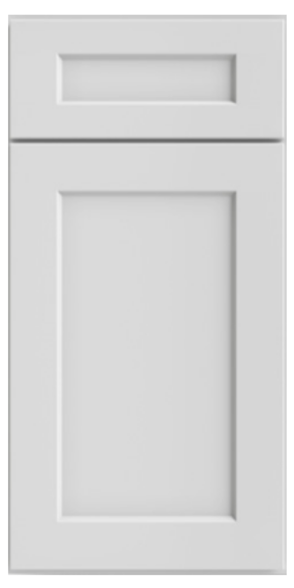 Close-up of a white paneled kitchen cabinet door with a rectangular raised panel design.
