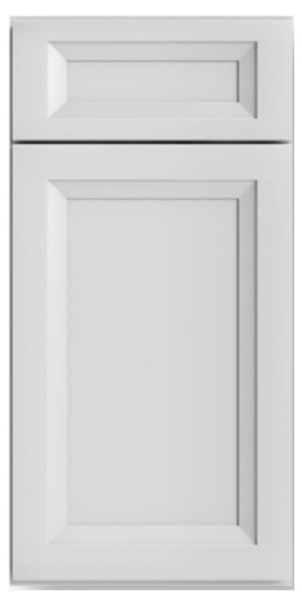 White kitchen cabinet door with a raised panel design.