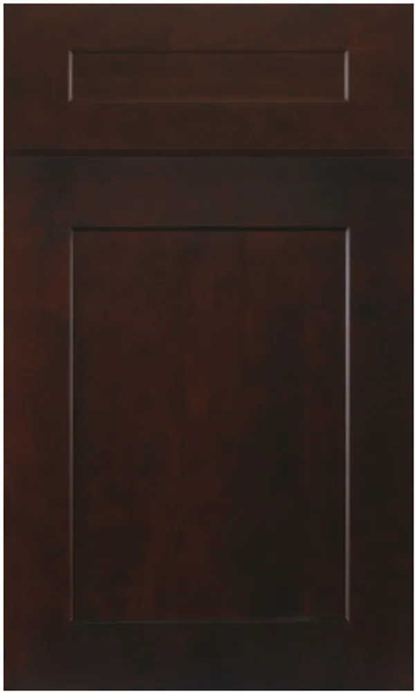 A dark brown kitchen cabinet door with a simple rectangular design.