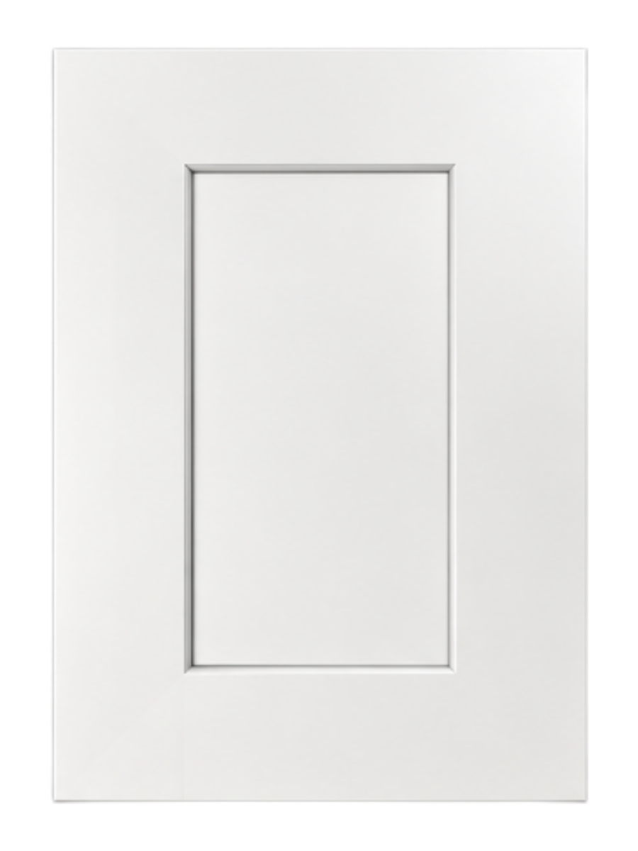 White kitchen cabinet or door with a recessed panel design.