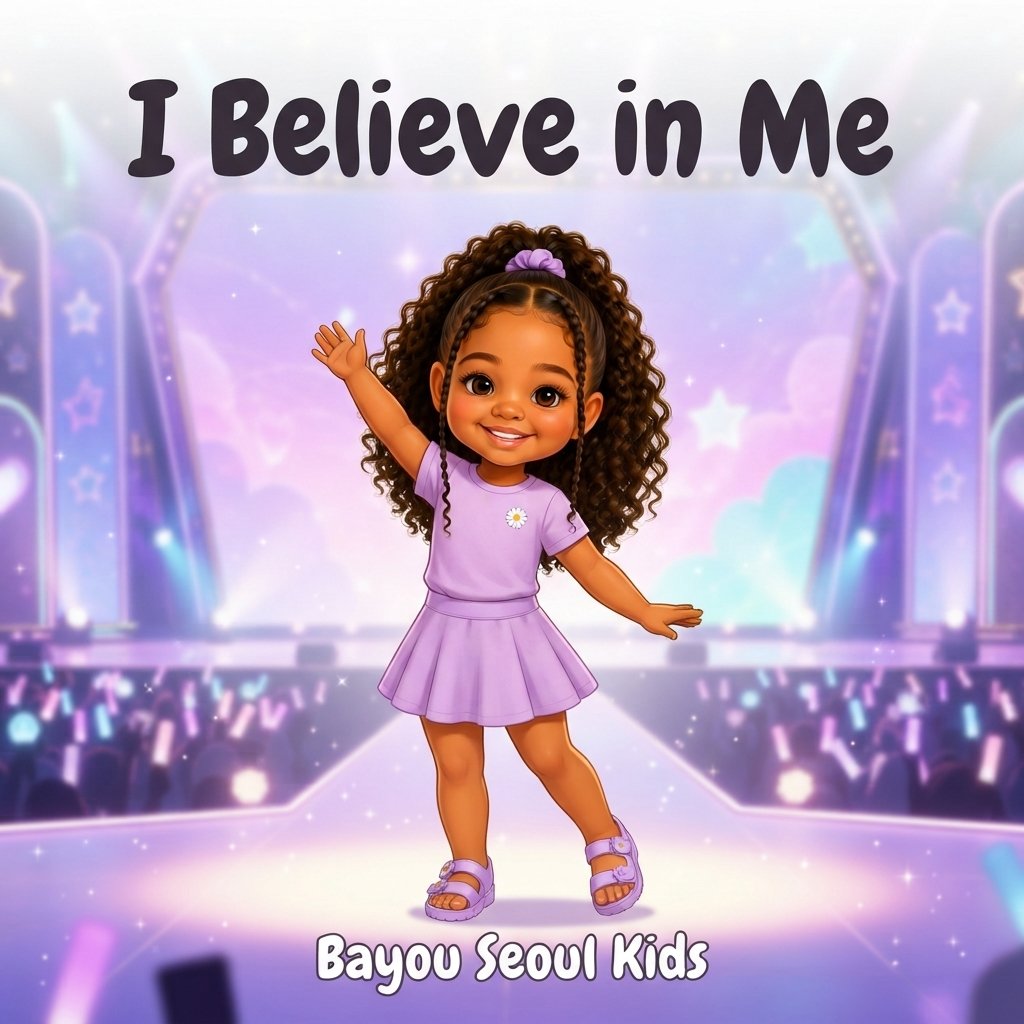 Cover art for “I Believe in Me” showing Amaya performing on a glowing purple stage.