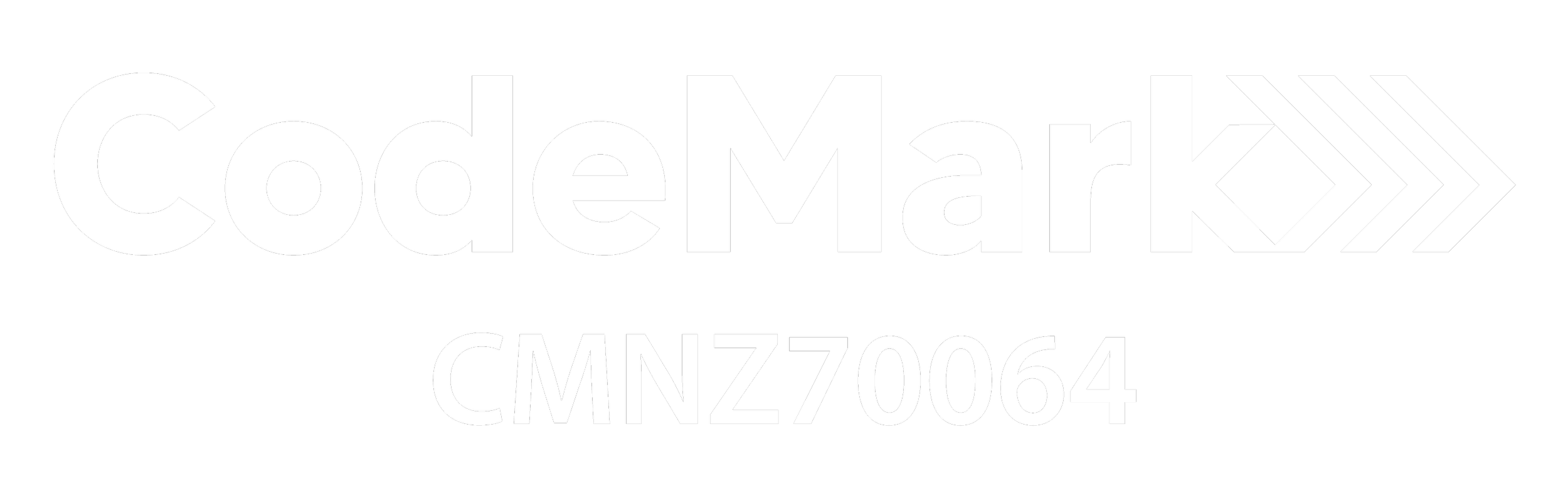 Black and white logo for CodeMark with a stylized arrow graphic and the text 'CodeMark' and 'CMNZ0064'.