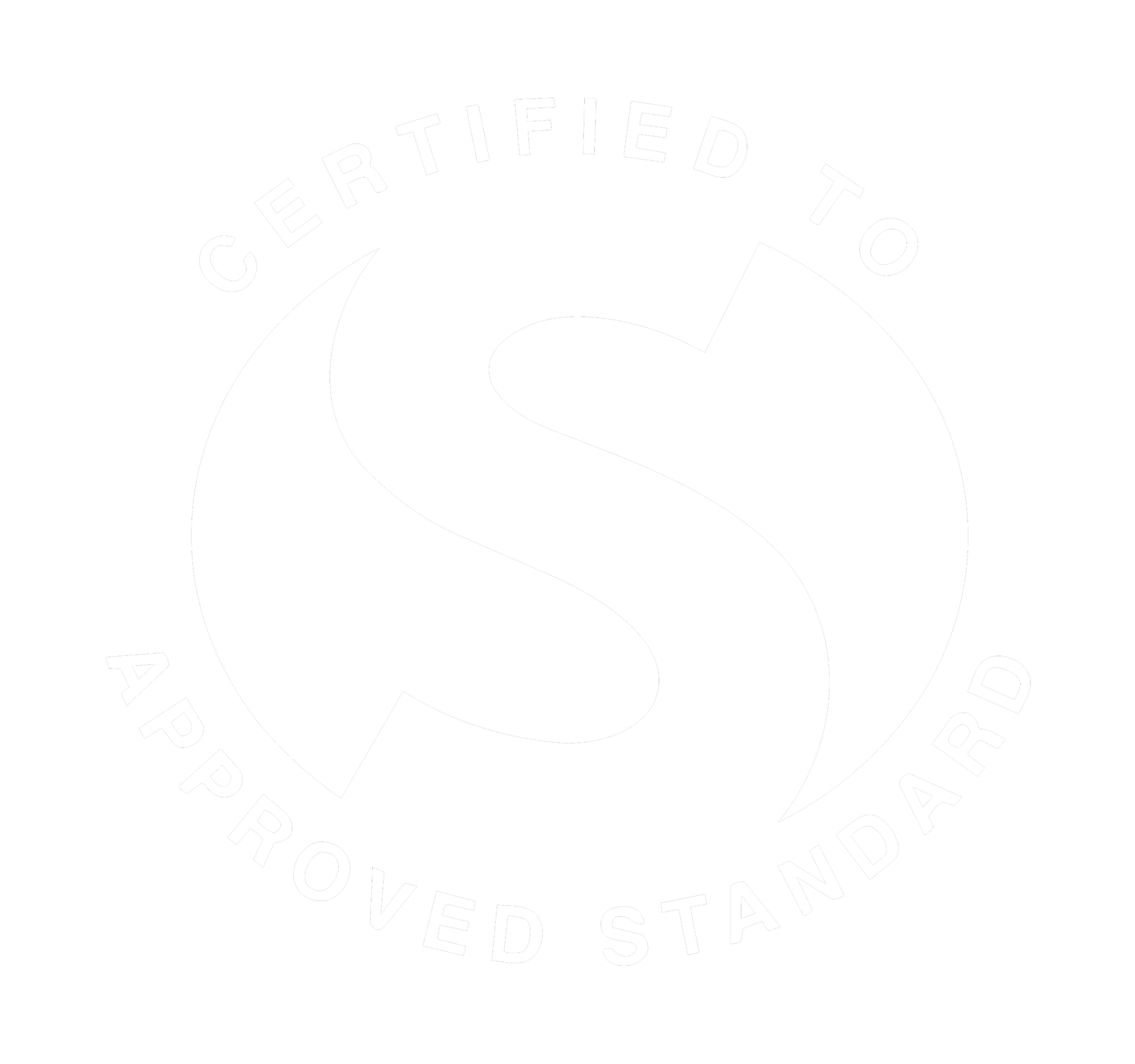 Black circular logo with white text that reads 'CERTIFIED TO BE APPROVED' around a white circle in the center.
