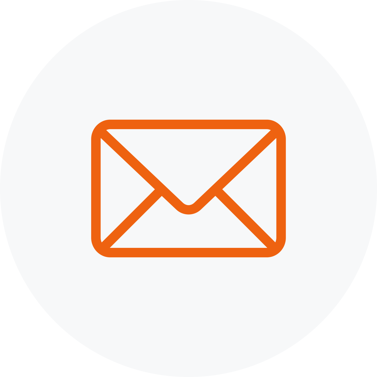 Outline of an orange email envelope icon on a white circular background.