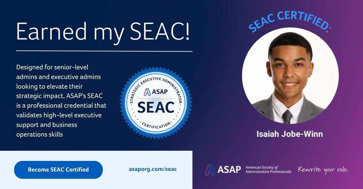 Isaiah Jobe-Winn Earns Strategic Executive Administrator Certification