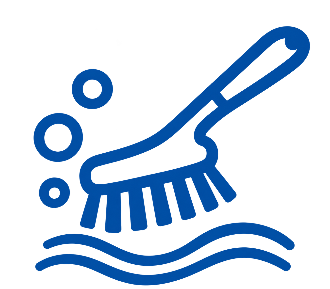A stylized blue icon of a hand with a leaf, circles, and waves underneath, symbolizing environmental care or sustainable practices.