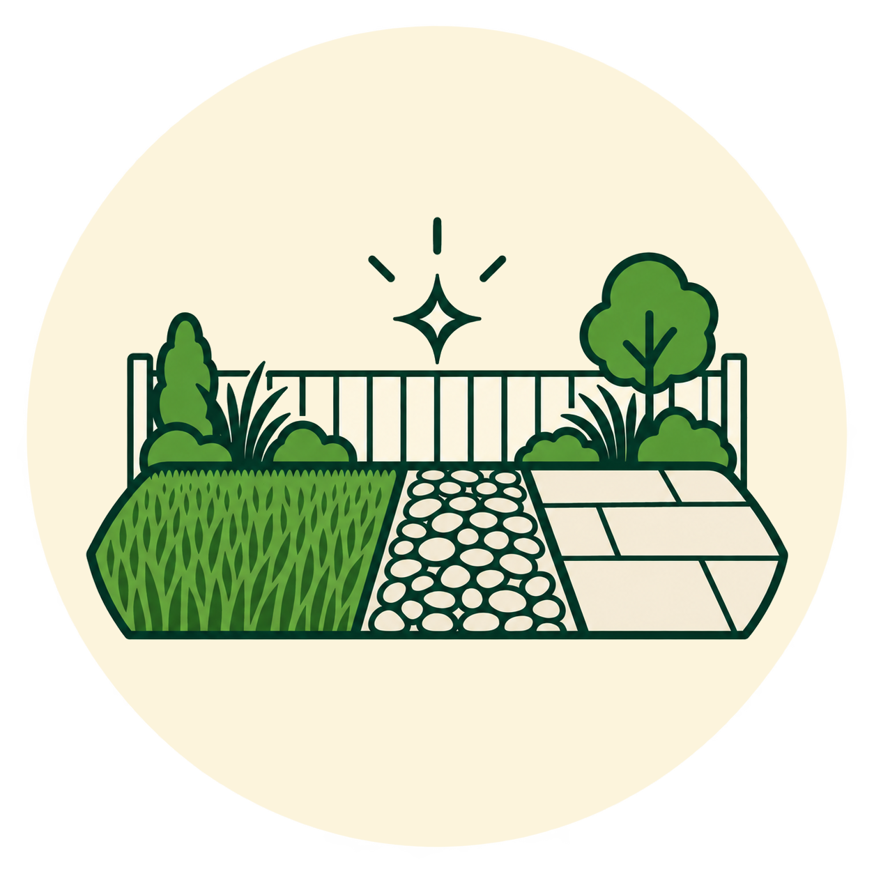 Whole Yard Pet Refresh icon showing a clean fresh yard after cleaning and deodorizing of artificial turf and surrounding areas.