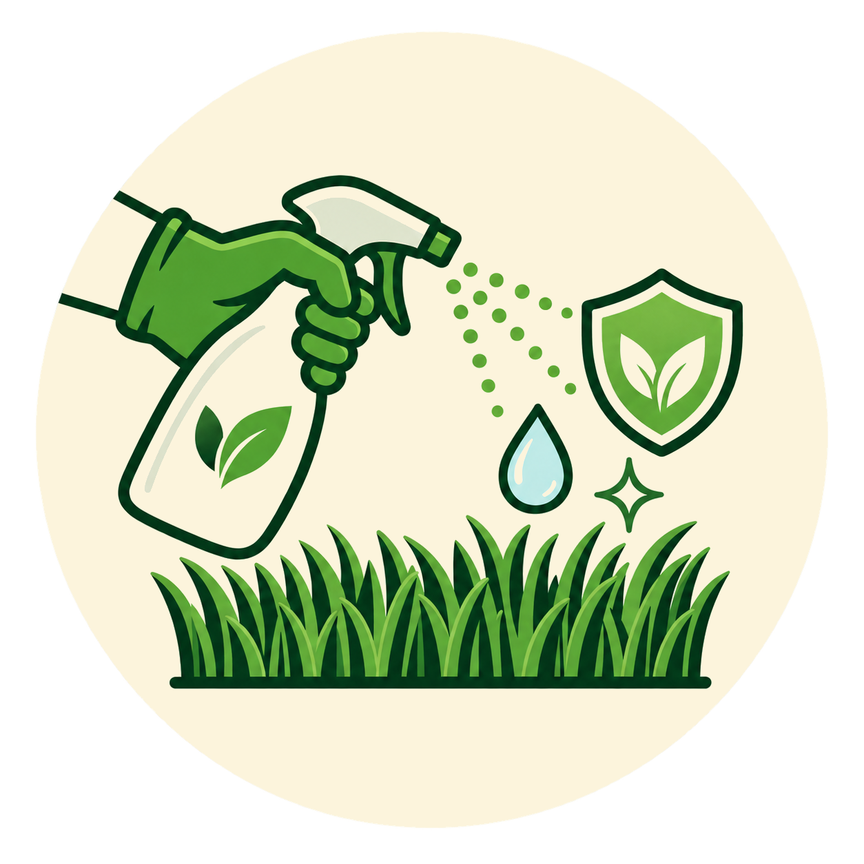 Icon showing spraying of cleaning and deodorizing solution on artificial turf.