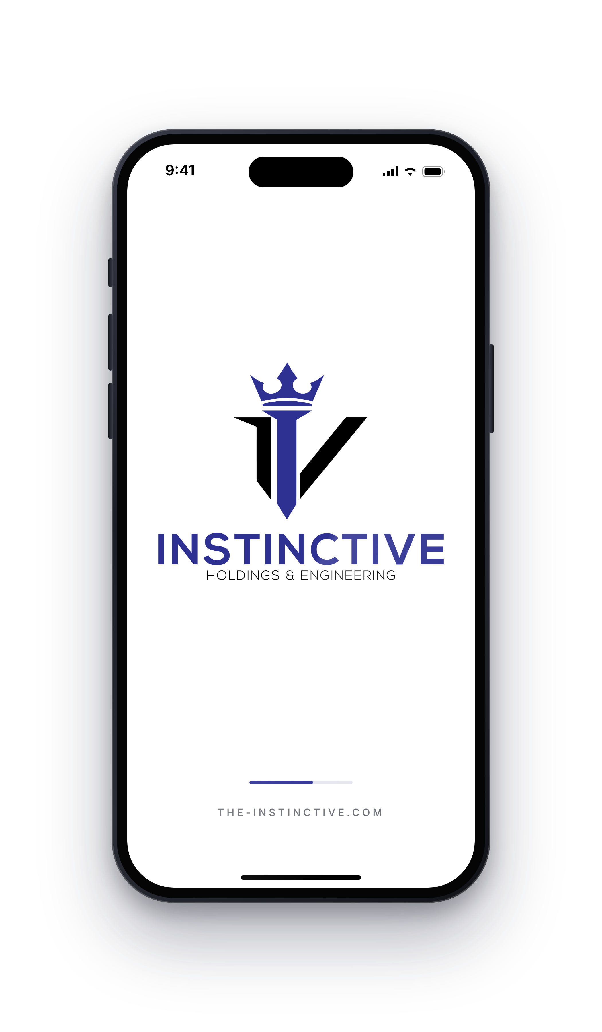 Smartphone displaying the logo and name of 'Instinctive Holdings & Engineering' with a crown icon above the 'I' in 'Instinctive' and the website 'the-instinctive.com' at the bottom.