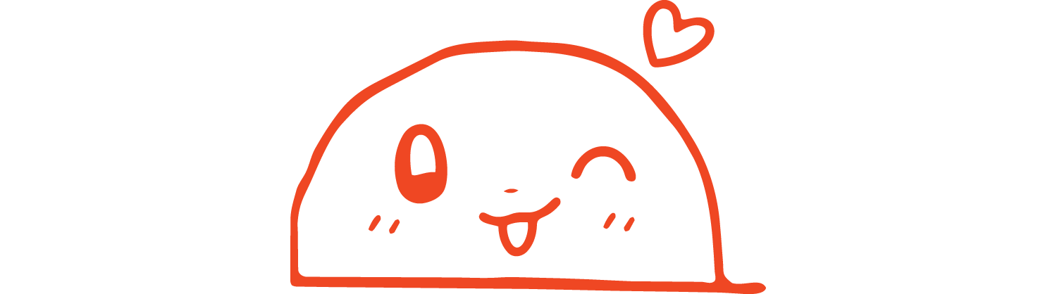 A cute & curious character with a face, one eye winking, sticking out its tongue, and a small heart near its head.