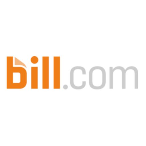 Bill.com logo with a stylized orange and gray design on a black background.