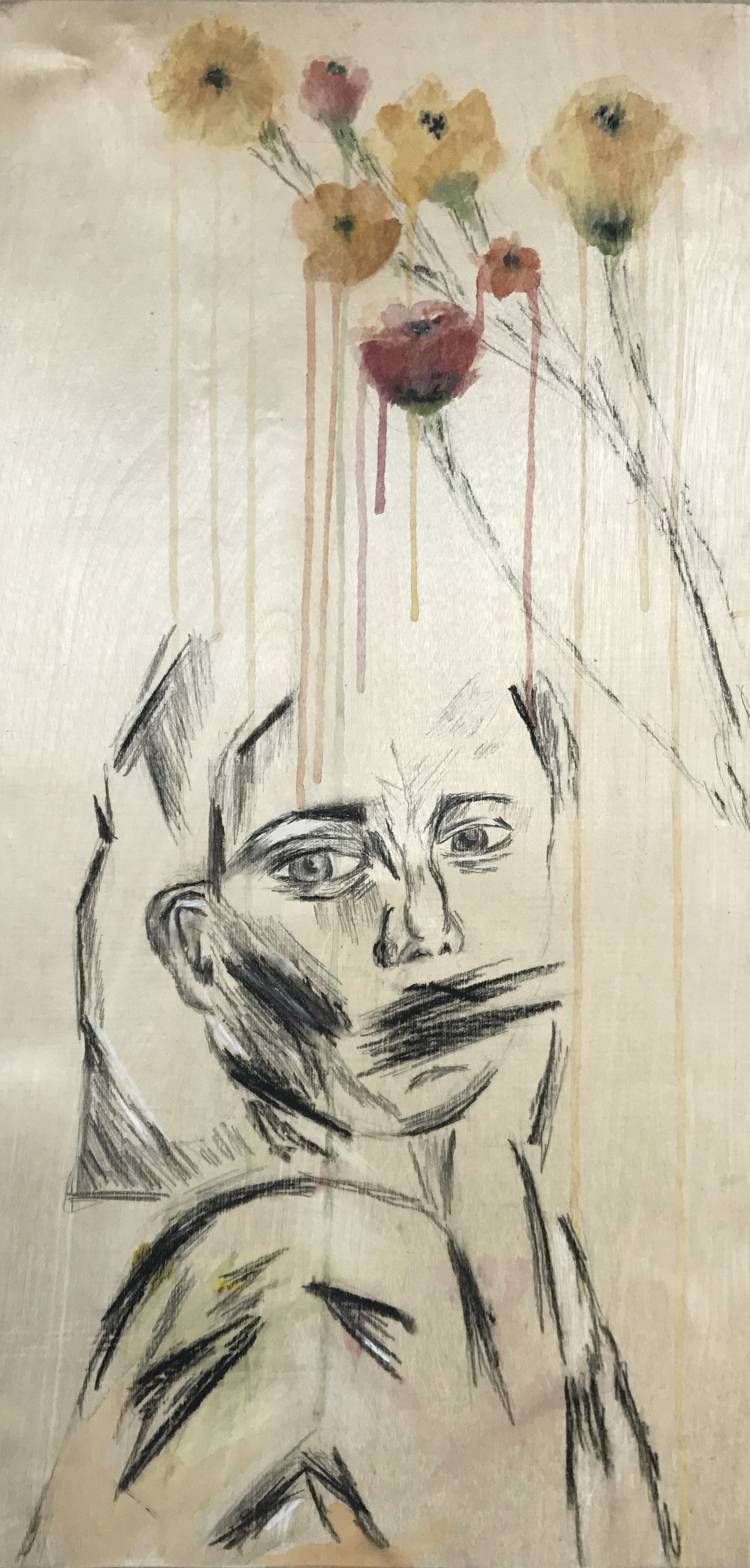 Unnamed (Charcoal and Watercolor on Wood) 2017