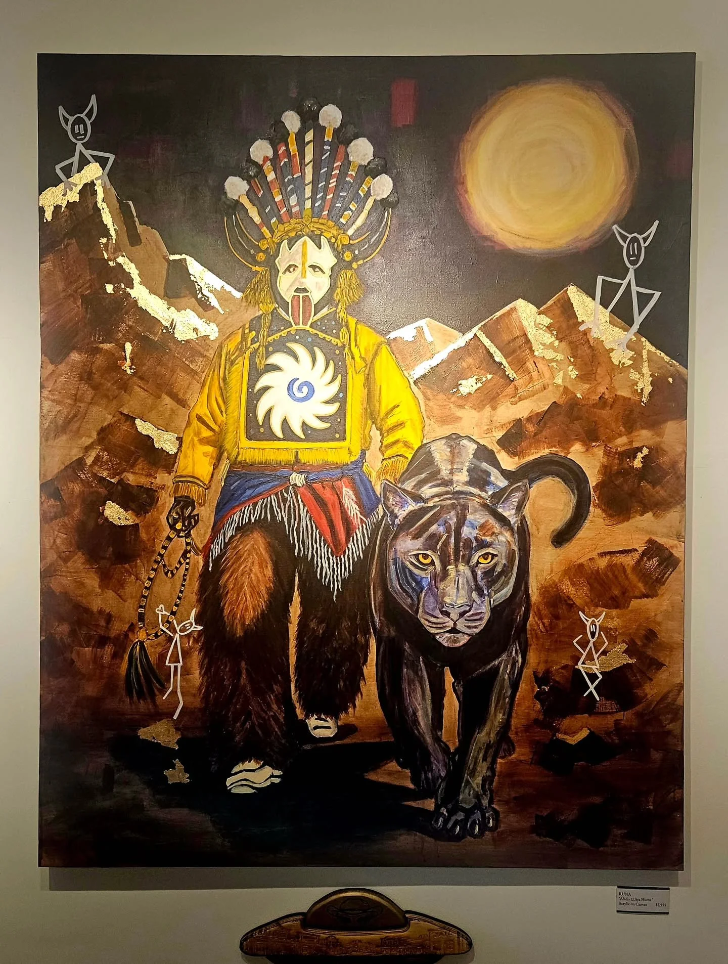 A lado El Aya Huma. 26'
Acrylic, Gold Leaf on Canvas
48 &times; 60in 

This painting was a surreal experience. After moving and having to leave the luxury of having a studio behind, it has been almost impossible to work as big as I usually like to. 
