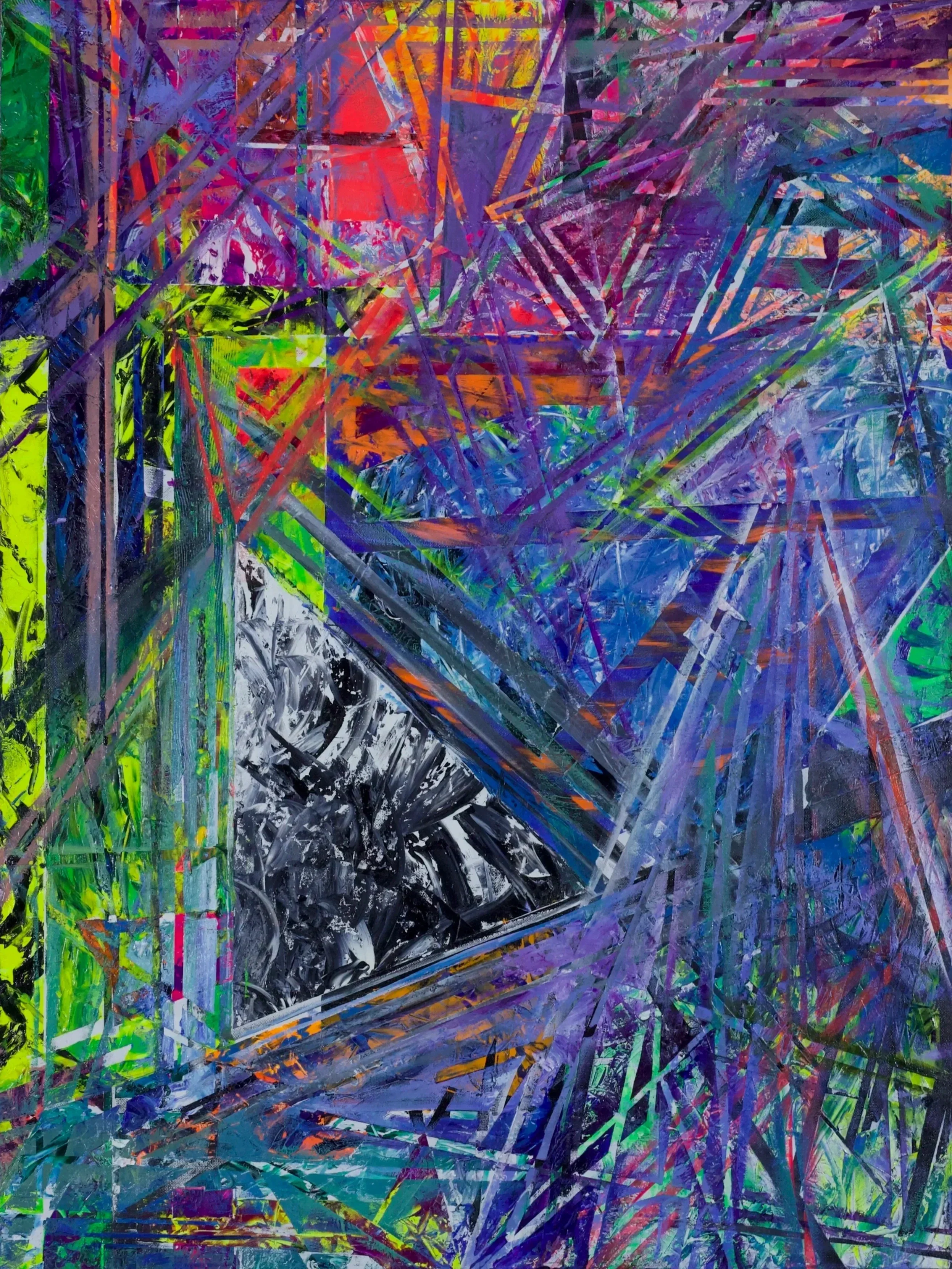Triangle Moon, Four Phases, 2025, Oil on Canvas, 40x30in
