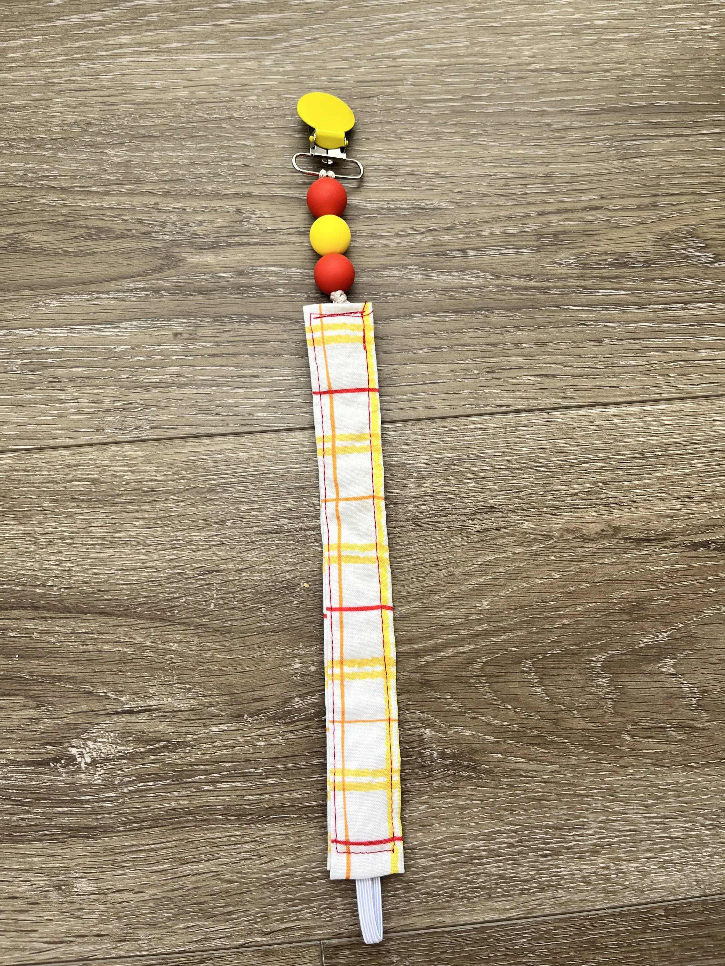 Red and Yellow Plaid Pacifier Clip