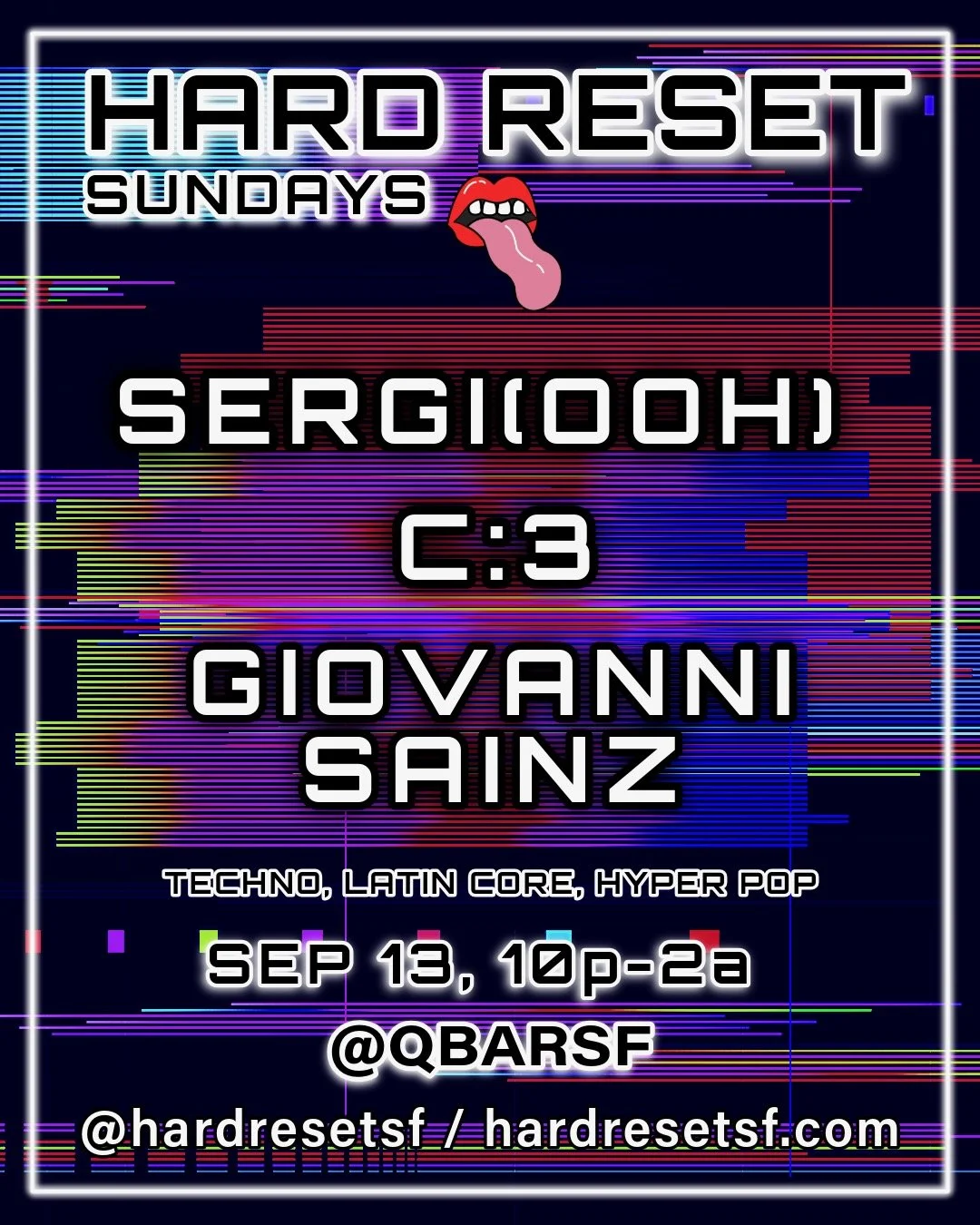 Flyer for Hard Reset Sun Sept 13th 10pm Techno DJs