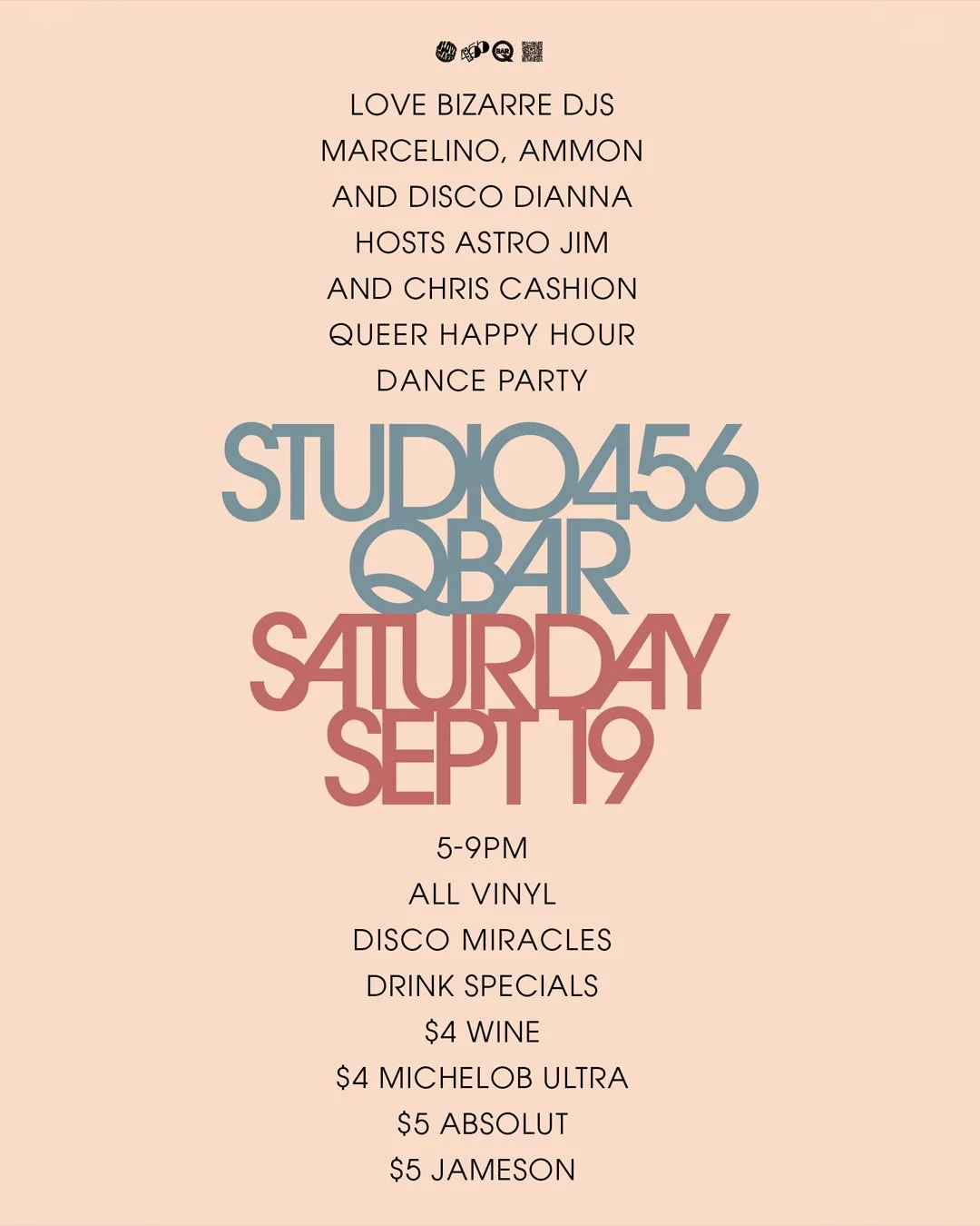 Studio 456 Queer Disco Happy Hour Sat Sept 19th 5pm