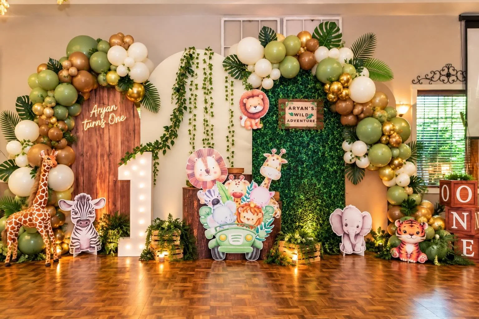 A little WILD, a lot of ONE! 🦁🌿✨

Aryan&rsquo;s first birthday turned into his very own wild adventure! 🦒🐘🐯
Earthy greens, warm browns, touches of gold, lush greenery and the cutest safari crew &mdash; all brought together to create this jungle 