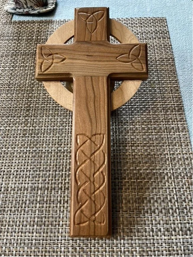 Hand carved Walnut and Maple Cross
