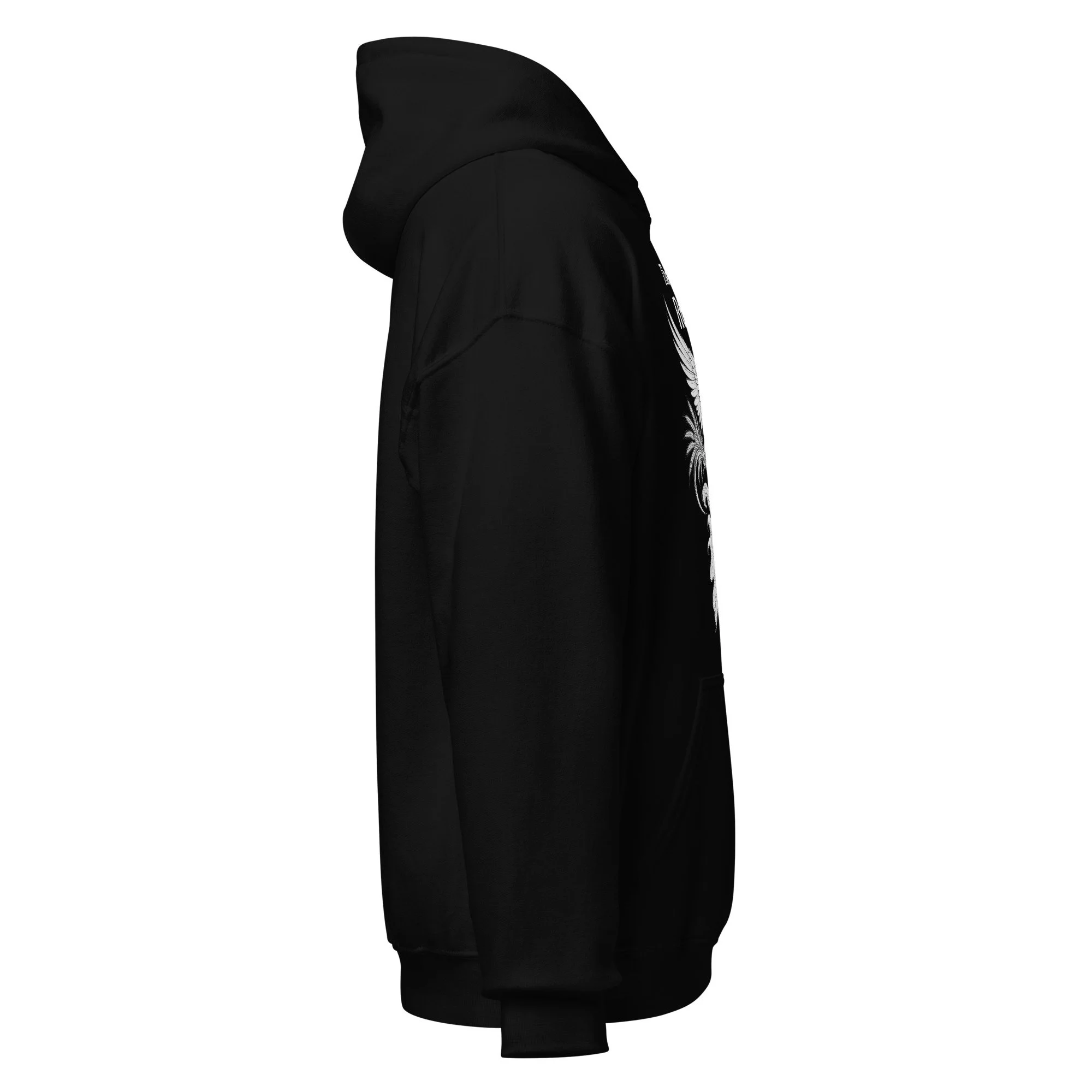 Black Fire Lane Reapers Hoodie, side view close-up