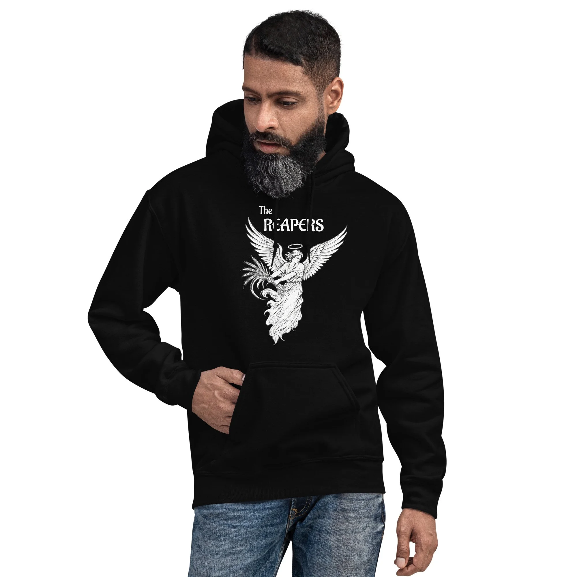 Man wearing black Fire Lane Reapers Hoodie, front view