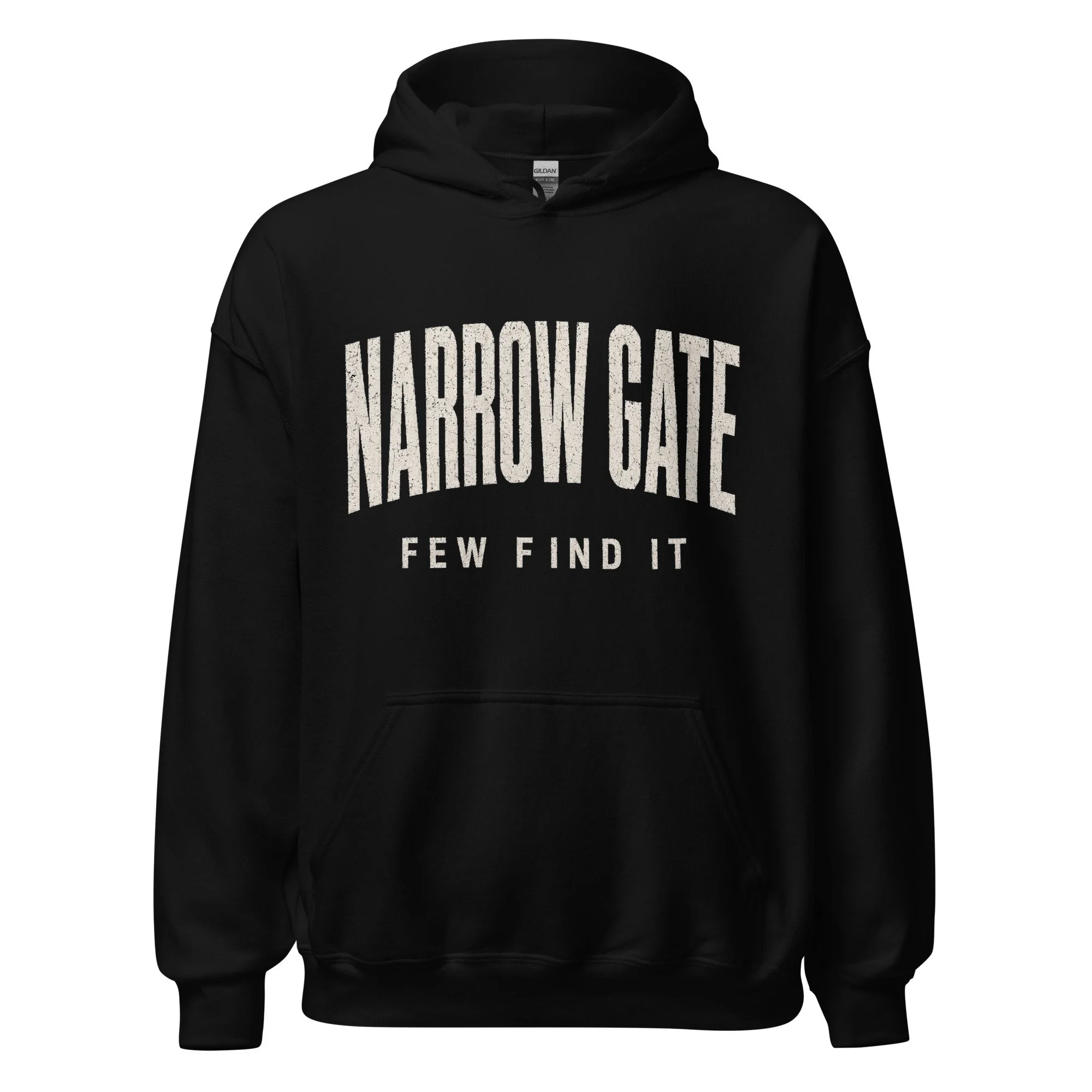 Black Fire Lane Narrow Gate Hoodie, front view on hanger