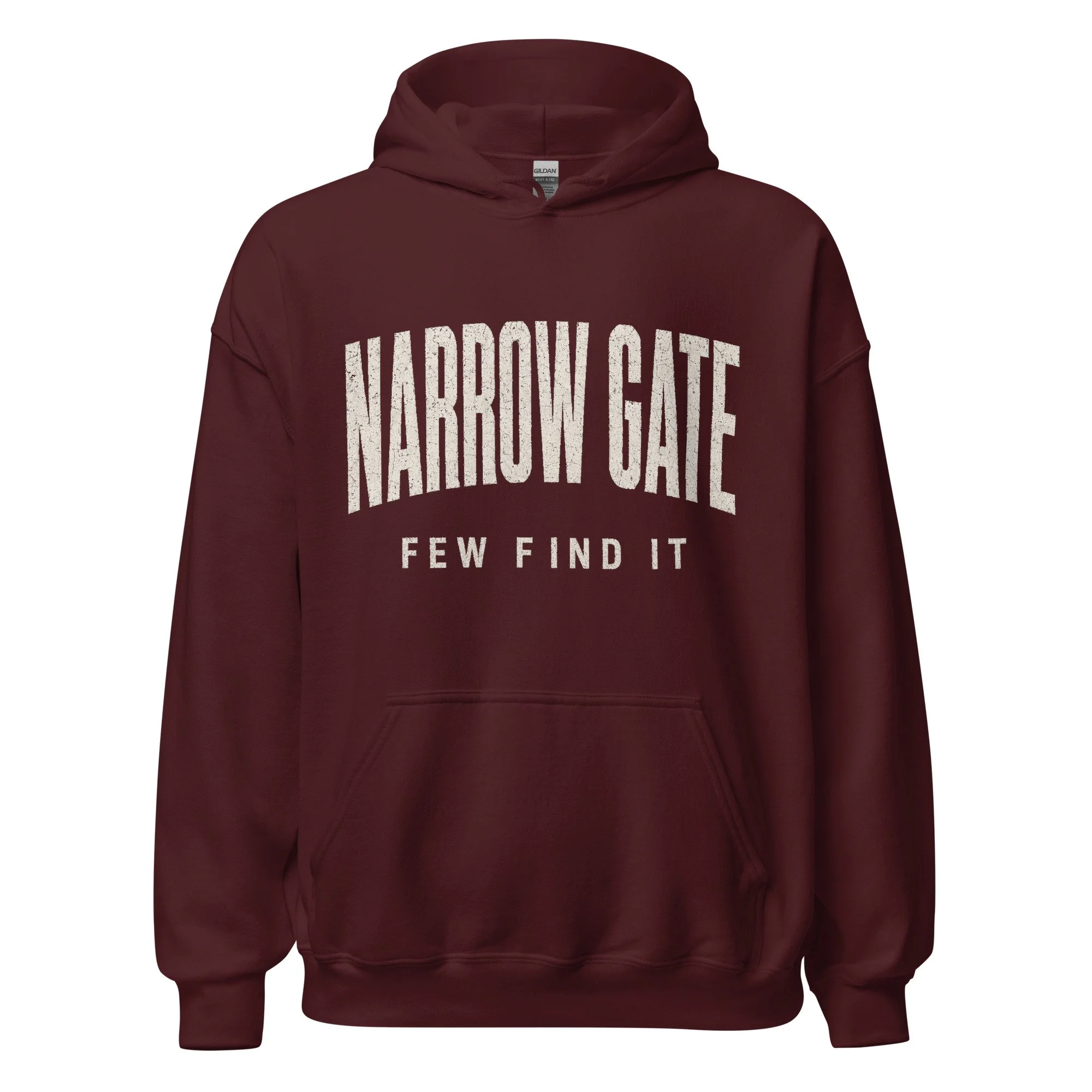 Maroon Fire Lane Narrow Gate Hoodie, front view on hanger