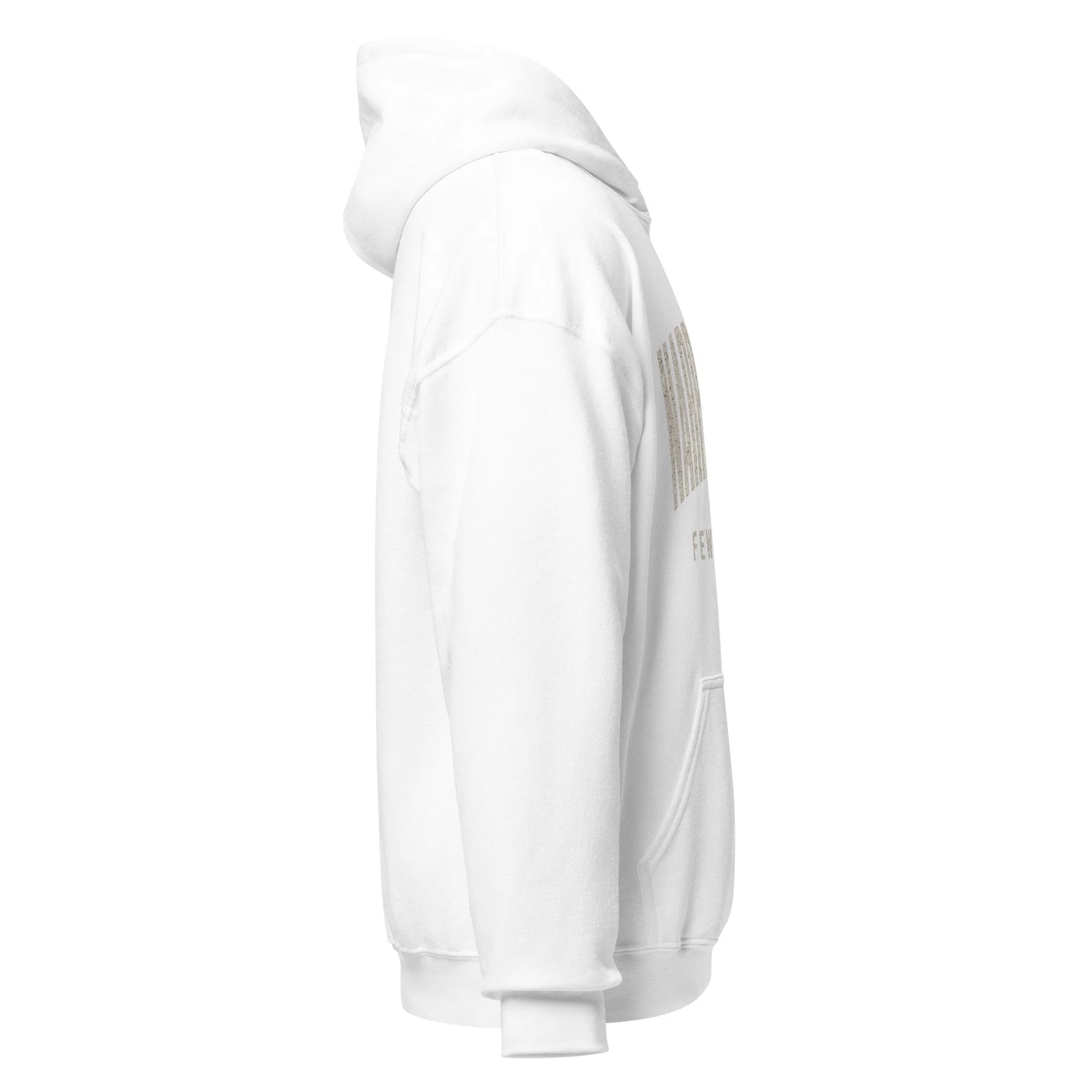 White Fire Lane Narrow Gate Hoodie, side view close-up