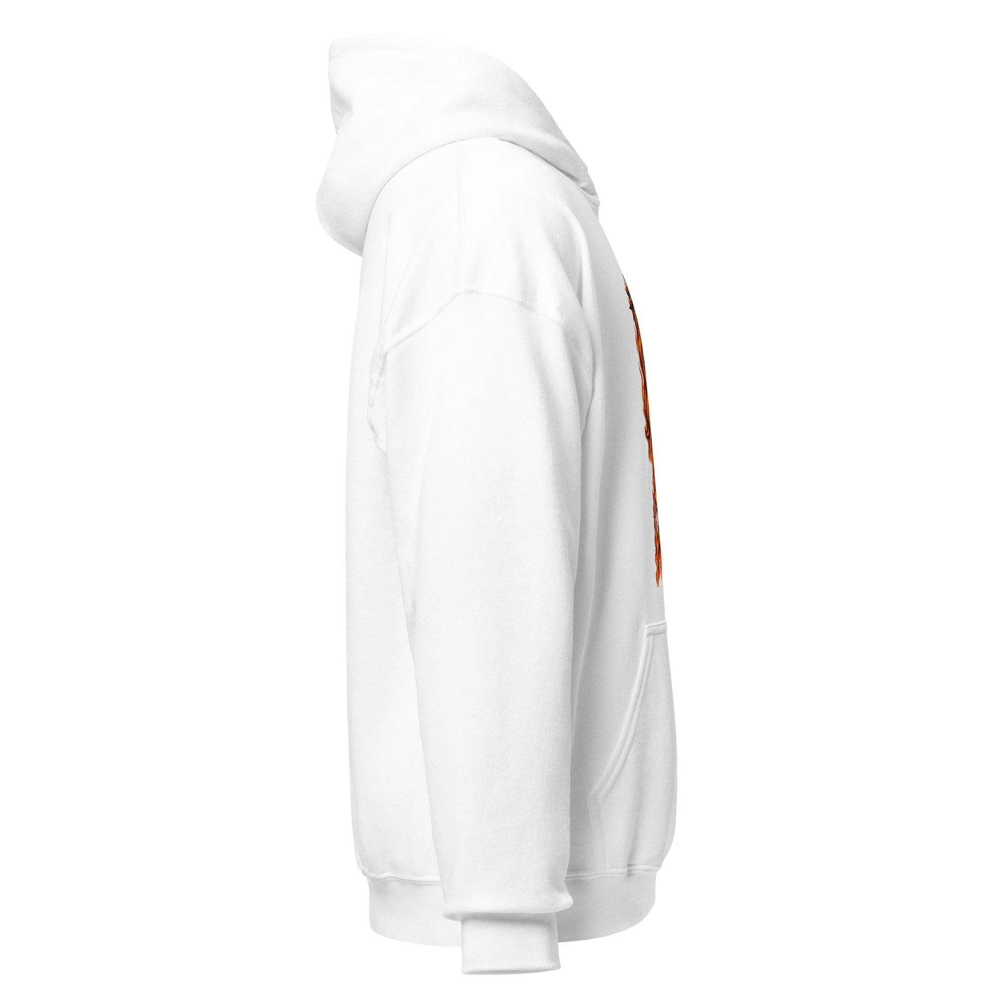 White Fire Lane Christ is King Hoodie, side view close-up