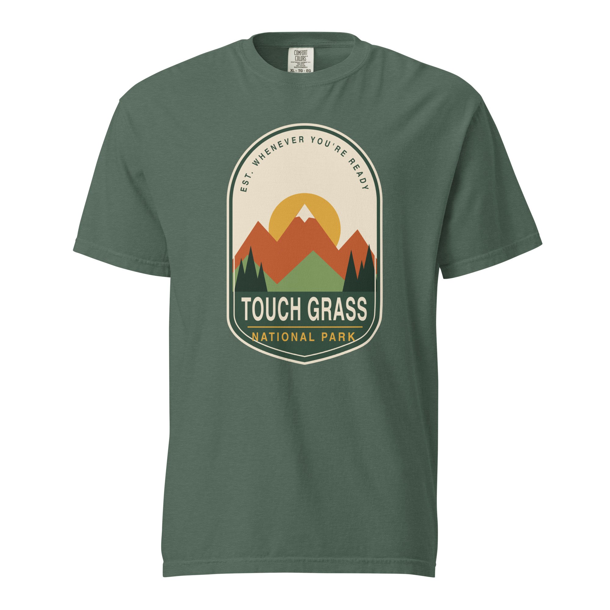 Touch Grass National Park Tee in blue spruce, front view